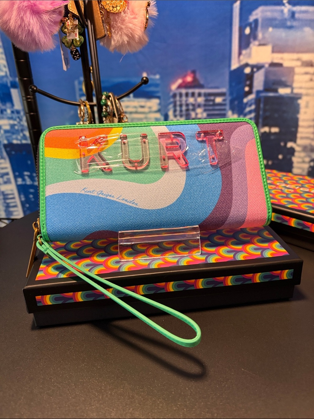 Kurt Geiger Rainbow Wave Zip Wallet with Clear Logo